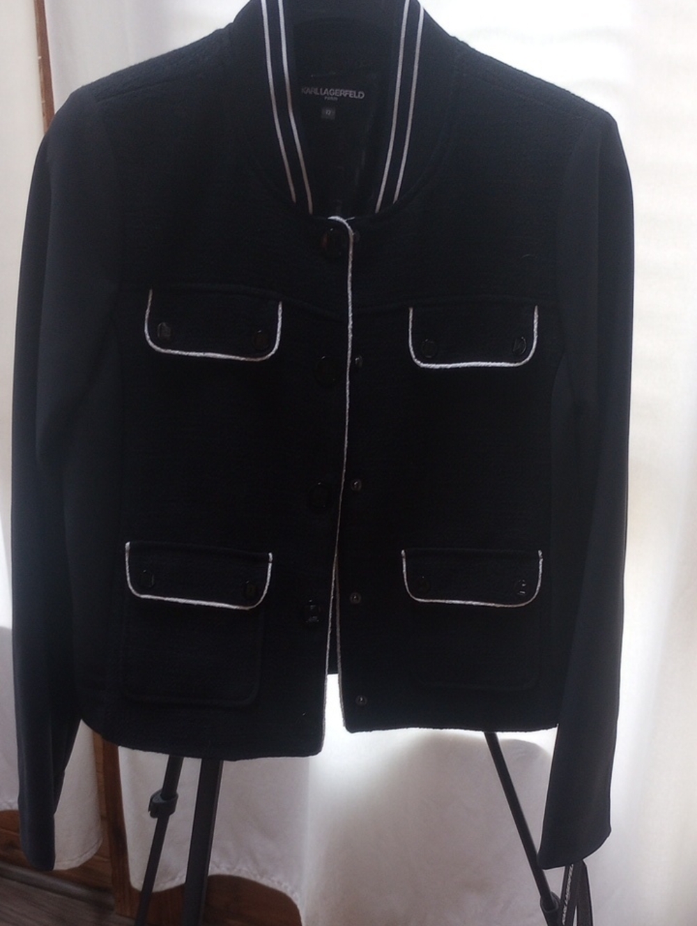 Karl Lagerfeld Black Jacket with White Stripe Trim